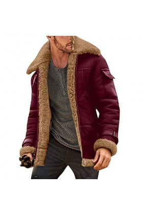 RYTEJFES Parka dhiver Homme Imperméable Peluche Manteau Rose Hiver Veste de Travail Homme Chaud Homme Veste en Cuir Véritabl