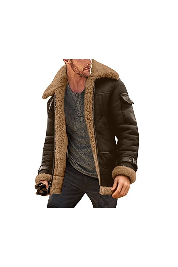 RYTEJFES Parka dhiver Homme Imperméable Peluche Manteau Rose Hiver Veste de Travail Homme Chaud Homme Veste en Cuir Véritabl
