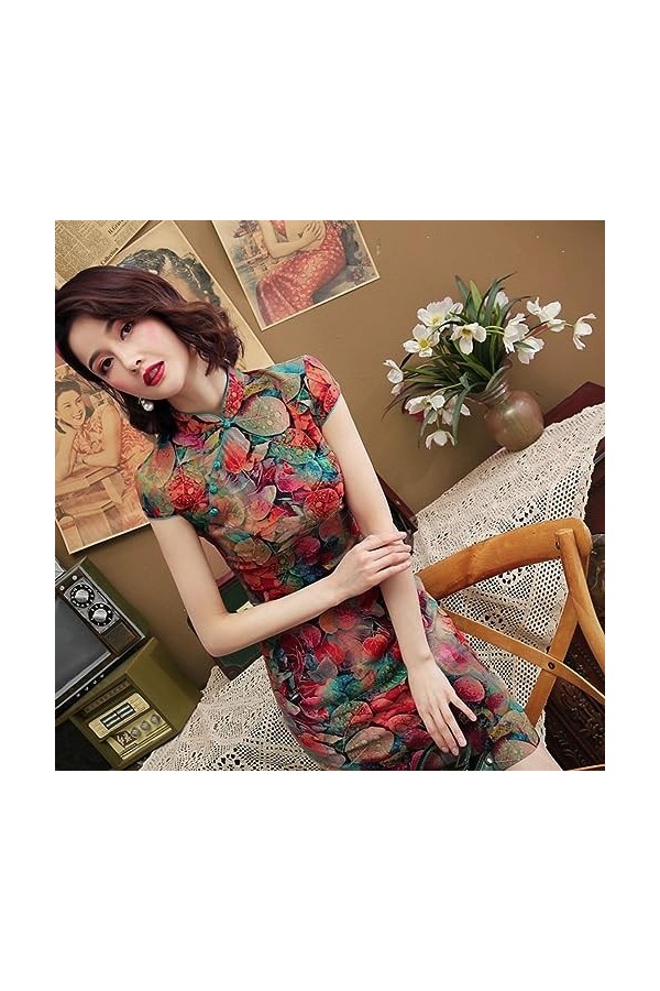 Stretch Qi Pao Robe Chinoise Flexible Style Oriental Robes Cheongsam Élastique Force Chipao Jolie, multicolore, Taille XL