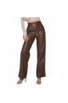 DCIUSTFHE Femmes Sexy Cuir PU Taille Haute Droit Pantalon en Cuir Boîte De Nuit Barres DS Scène Vêtements,Marron,S