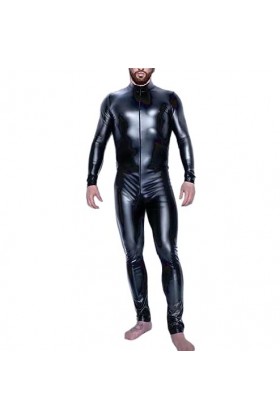 DCIUSTFHE Hommes Sexy Cuir Verni Décontracté Chaîne Combinaison Moulante Boîte De Nuit Barres DS Scène Vêtements,Noir,L