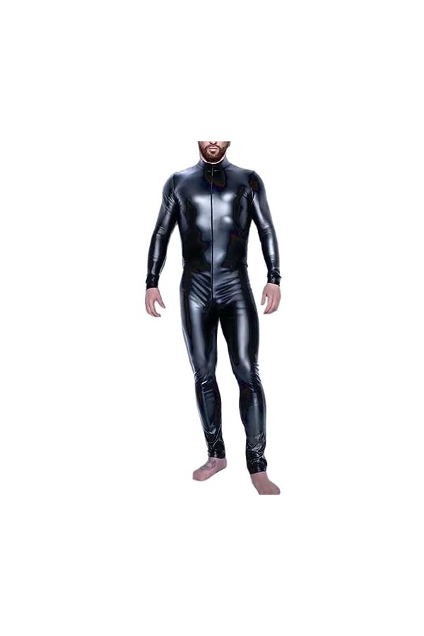 DCIUSTFHE Hommes Sexy Cuir Verni Décontracté Chaîne Combinaison Moulante Boîte De Nuit Barres DS Scène Vêtements,Noir,L
