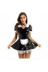 SHENGANG Ensemble de femme de chambre française sexy pour femmes Anime Cosplay Wet Look Cuir verni Déguisement Costume de per
