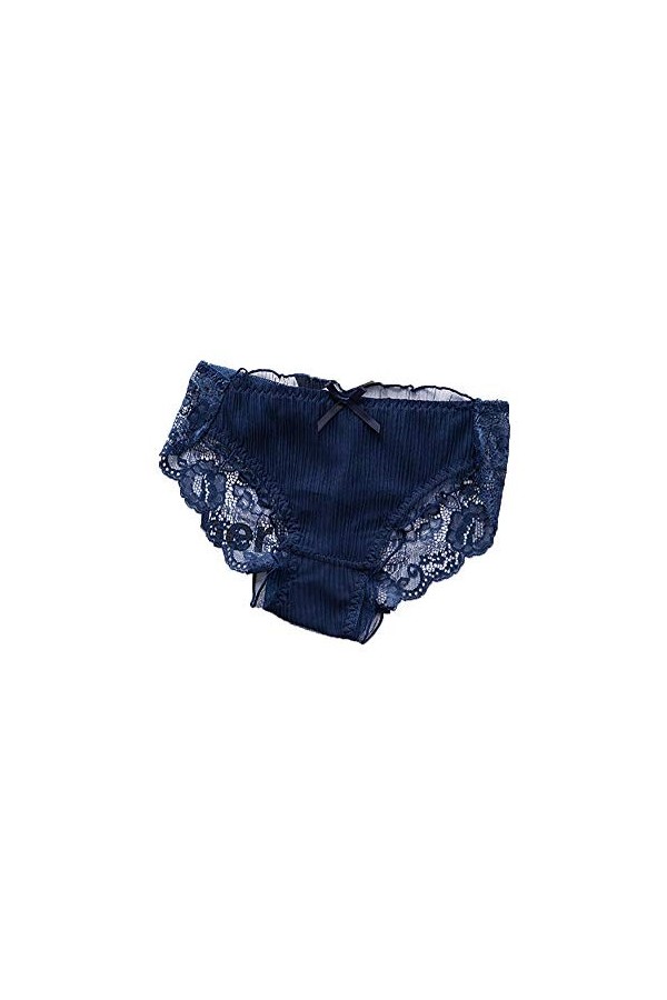Fusmaker Sexy Lingerie Princesse Fan Transparent Taille Basse Culotte Arc en Dentelle Plissée Triangle Panties,Darkblue,3Piec