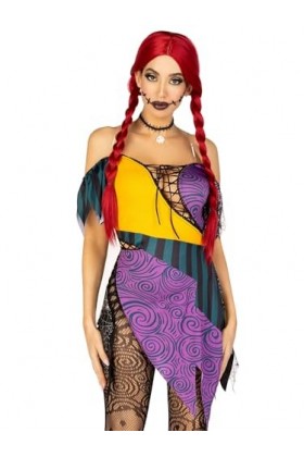 Leg Avenue 3 PC Darling Rag Doll, includes patchwork dress with adjustable lace ups and tattered skirt, detachable clear stra