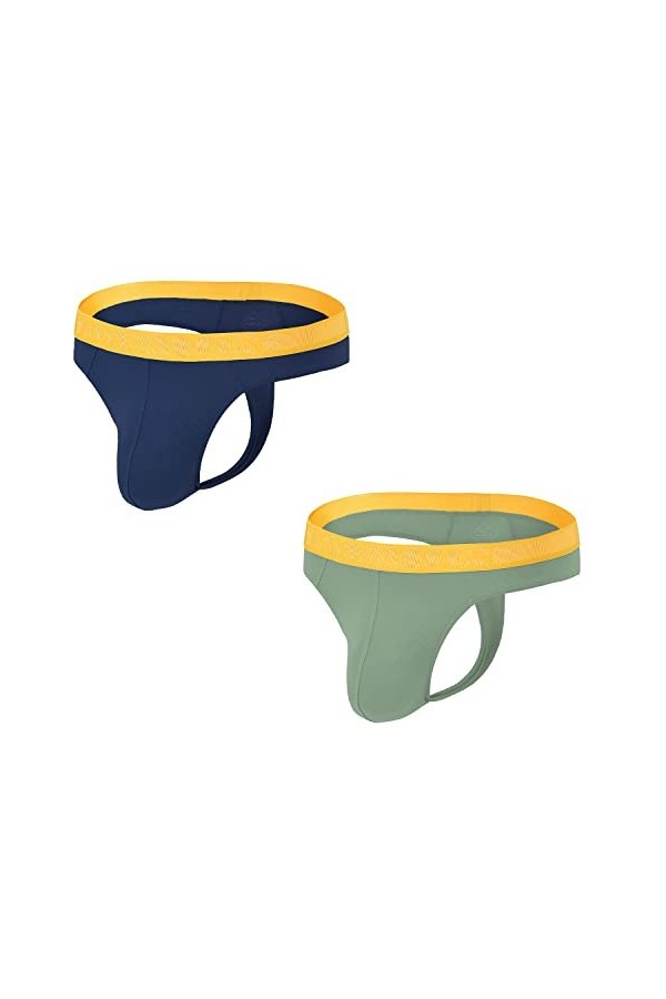 BIATWOWR String pour homme avec grande poche bombée, taille élastique, taille basse et look sexy, sans étiquette, respirant e