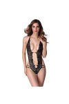 Générique Sexy Cross Strap Lace Deep V Ladies Jumpsuit Lingerie Femme Noir S 