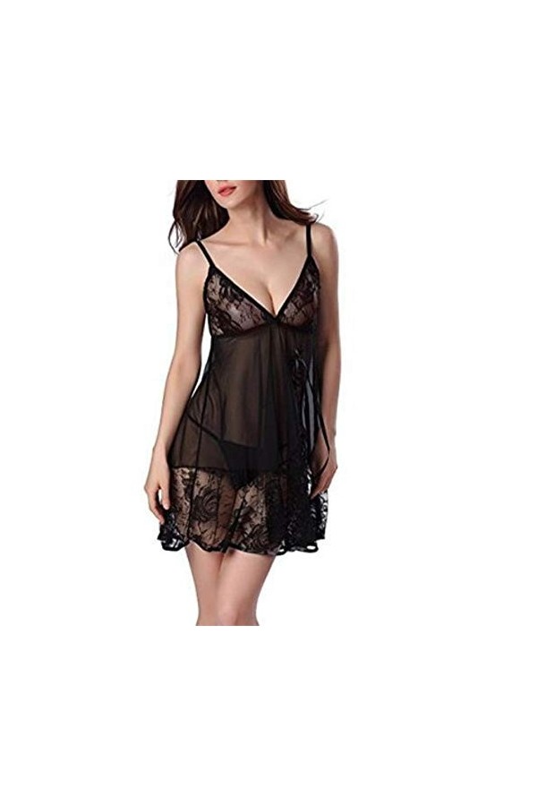 NBCSVHGPWMR Déguisements Adultes Chemise De Nuit Sexy À Col en V Et Dentelle Transparente Robe De Lingerie Sexy Chemise De Nu