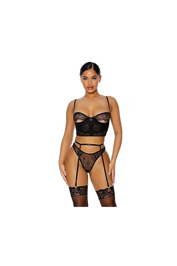 Forplay Peek Inside Ensemble de Lingerie pour Femme Noir Taille M