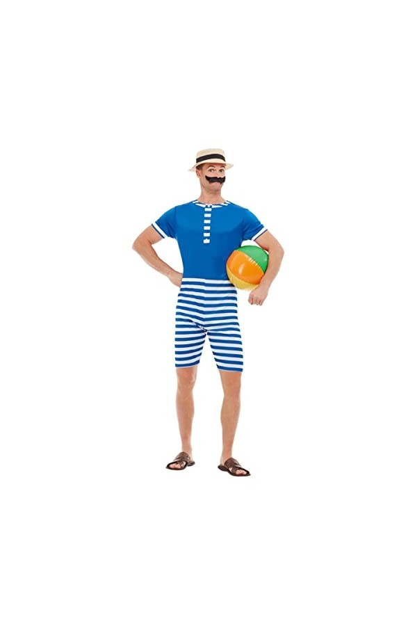 Smiffys Maillot de bain années 20, Homme, 50726XL, bleu/blanc, XL-Size 46"-48"