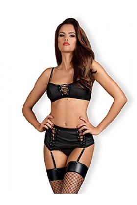 Obsessive Redella Set Tres Piezas S/M Ensembles de Lingerie pour Femmes, Negro Negro 