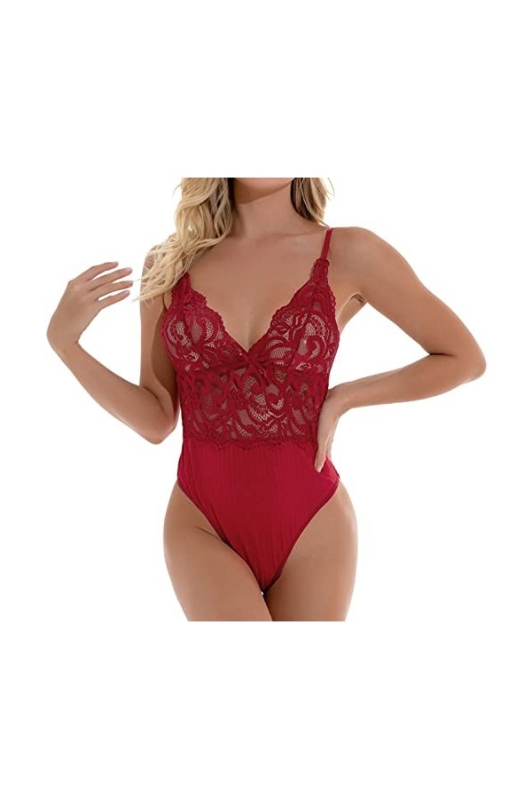 SUNMME Pyjama Sexy en Fil de Dentelle avec Coutures en Dentelle pour Femme Vert M 