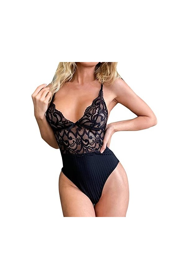 SUNMME Pyjama Sexy en Fil de Dentelle avec Coutures en Dentelle pour Femme Vert M 