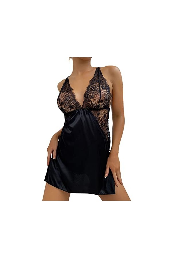 SUNMME Pyjama Sexy en Dentelle et Maille pour Femme, Chemise de Nuit, Jupe à Bretelles, vêtements pour Femme, Lingerie Sexy 