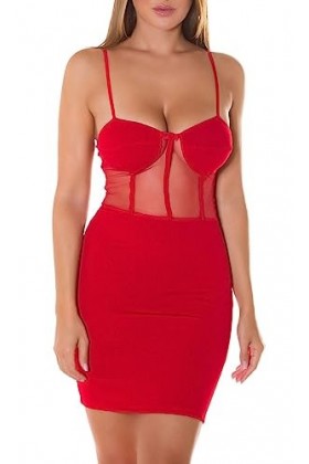 Mini robe à bretelles avec insert en maille transparente, rouge, Taille unique