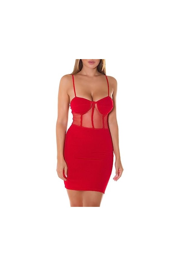 Mini robe à bretelles avec insert en maille transparente, rouge, Taille unique