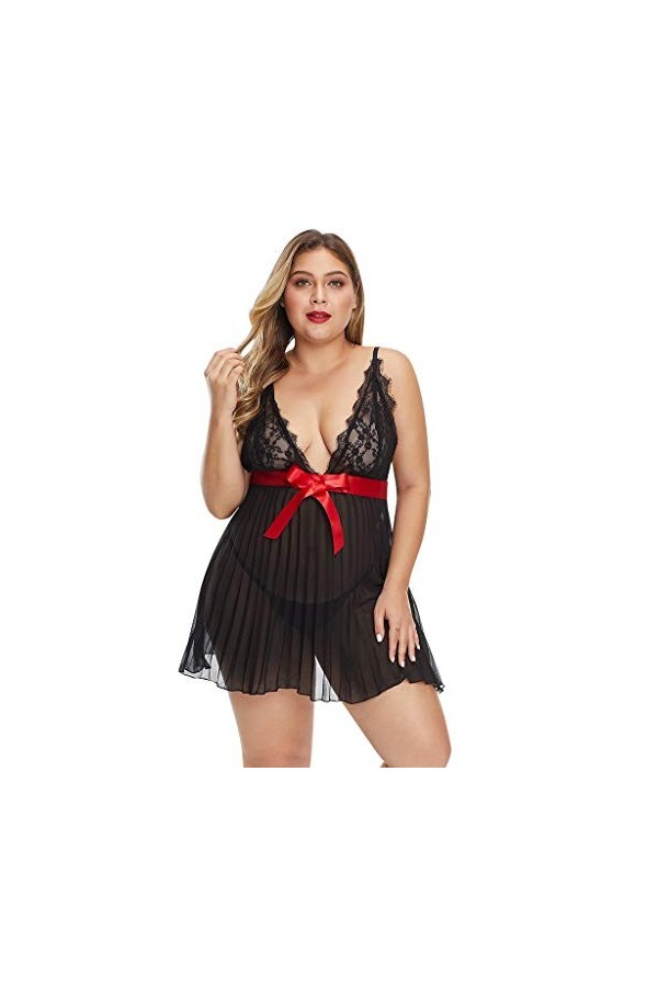 Fashion Sexy Femmes Lace Sexy Plus Size Lingerie Sleepwear 1XL-5XL Dress Grande Taille Femme Robe, Noir , XL