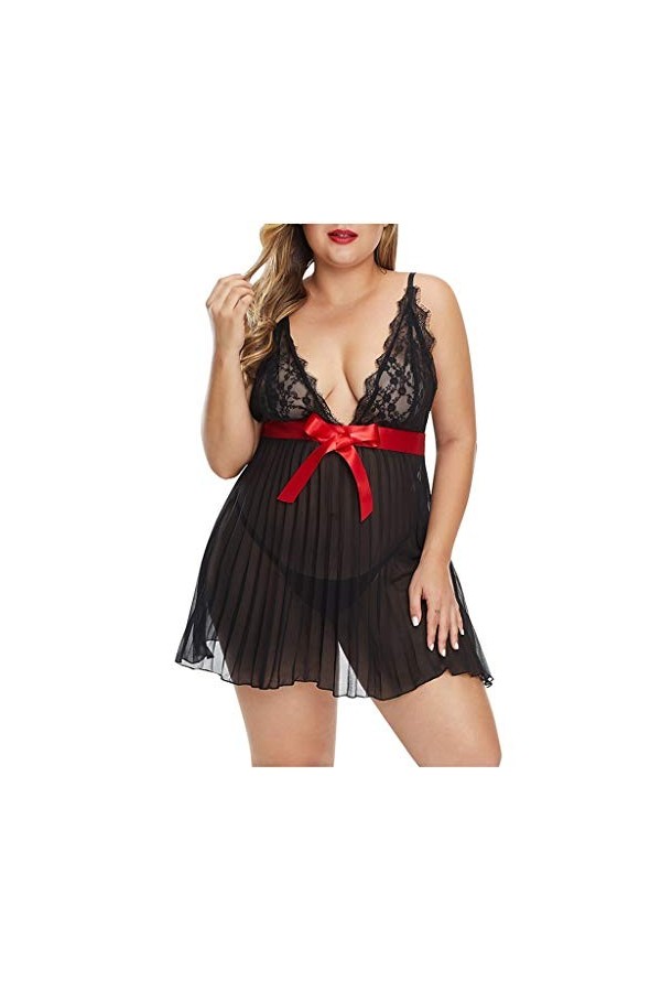 Fashion Sexy Femmes Lace Sexy Plus Size Lingerie Sleepwear 1XL-5XL Dress Grande Taille Femme Robe, Noir , XL