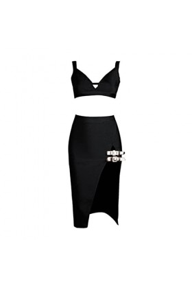 VUHF Nouvelle Arrivée Slash Col 2 Deux Ensembles Sexy Manches Short Mini Robe Bandage Split Sexy Femmes Sets Celebrity Party 