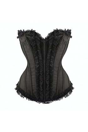 XUEFX Corset Femme Gothique Brocart Sexy Corset Bustier Bordure en Dentelle Corsets Haut Slim Color : Black, Size : XL 