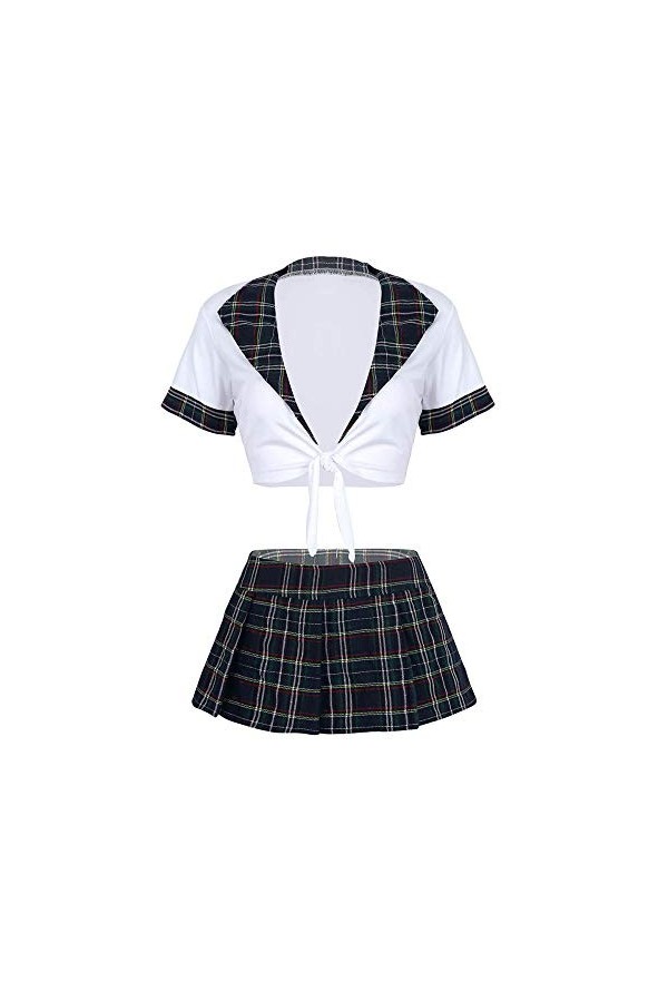 UDRJU Lingerie Sexy pour Le Sexe Femmes Cosplay Costumes Uniforme Scolaire Vilain Sexy Vêtements Jupe À Carreaux Tenues-Navy_