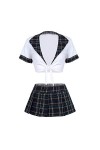 UDRJU Lingerie Sexy pour Le Sexe Femmes Cosplay Costumes Uniforme Scolaire Vilain Sexy Vêtements Jupe À Carreaux Tenues-Navy_