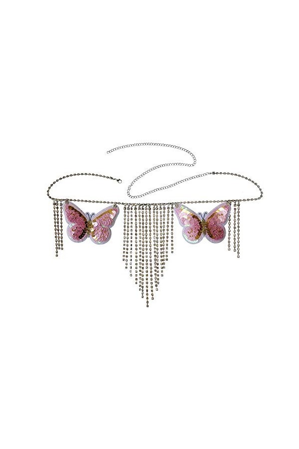 JUGUU Sexy Vêtements De Nuitbody Chain Papillon Sequin Lingerie Sexy Tops, T Pantalon-Une_Taille Unique