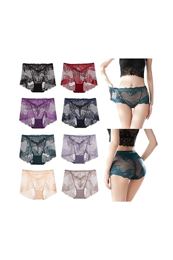 Jeputane 8Pcs Ladies Silk Lace Handmade Underwear - Ladies Silk Lace Handmade Panties, Ladies Lace Handmade Underwear B,M 