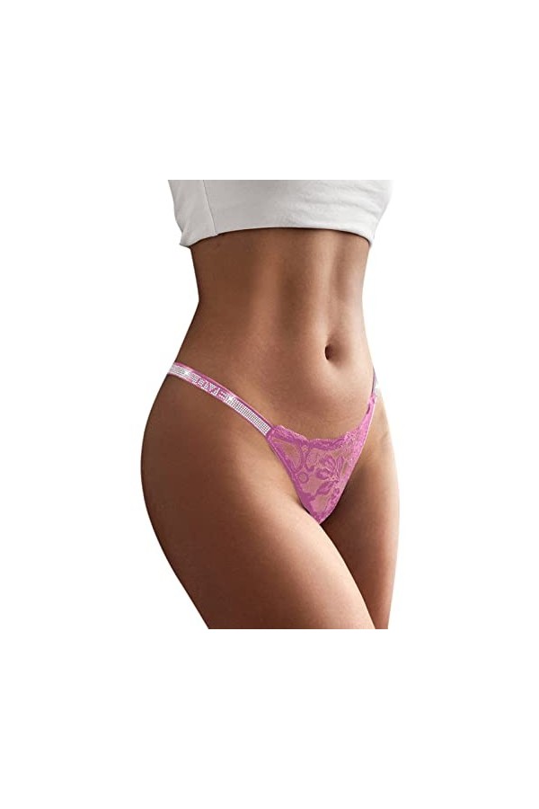 Ghemdilmn Lot de 3 slips sexy en dentelle pour femme - Culotte en dentelle - Crochet - String - Rouge, 3 - Bleu, L