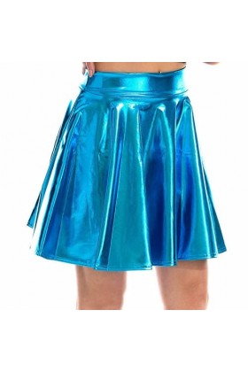 DCIUSTFHE Femmes Sexy Estampage Cuir Verni Plissé Ourlet Jupe en Cuir Boîte De Nuit Bar DS Scène Costumes,Rouge,S