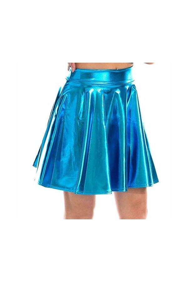 DCIUSTFHE Femmes Sexy Estampage Cuir Verni Plissé Ourlet Jupe en Cuir Boîte De Nuit Bar DS Scène Costumes,Rouge,S