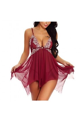 MERNEL Vêtements sexuels Vêtements de Nuit Sexy Femme Robe de Nuit en V Profond Femmes Chemise de Nuit Dentelle Nuisette Ling