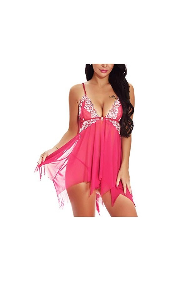 MERNEL Vêtements sexuels Vêtements de Nuit Sexy Femme Robe de Nuit en V Profond Femmes Chemise de Nuit Dentelle Nuisette Ling