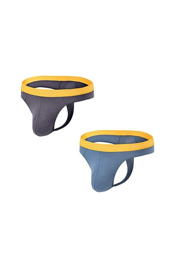 BIATWOWR String pour homme avec grande poche bombée, taille élastique, taille basse et look sexy, sans étiquette, respirant e