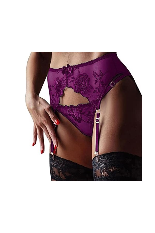 Cysincos Portejarretelles sexy en maille pour femme, motif floral, taille haute, ensemble de lingerie érotique grande taille 