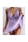 QKX,Peignoir,Chemise de Nuit Sexy en Dentelle pour Femmes Vêtements de Nuit à col en V Profond sans Manches Chemises de Nuit 