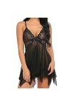 QKX,Peignoir,Chemise de Nuit Sexy en Dentelle pour Femmes Vêtements de Nuit à col en V Profond sans Manches Chemises de Nuit 