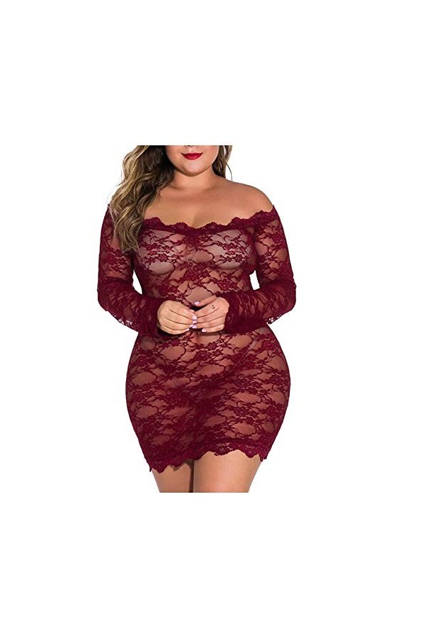 KSDFIUHAG Erotique Seduction Robe De Nuit Lingerie Sexy Femmes À Manches Longues en Dentelle Transparente Chemise De Nuit sou