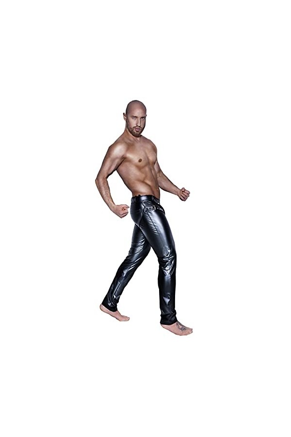 XLBHSH Hommes Sexy Noir Cuir Verni Fichier Ouvert des Pantalons Boîte De Nuit Bar DS Pantalon en Cuir Costume De Scène,Noir,X
