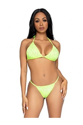 Leg Avenue Domino Bikini Set Ensemble de Lingerie, Citron Vert, S Femme