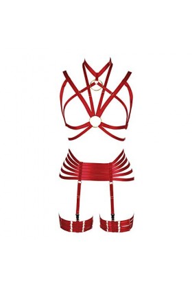 Harnais intégral pour femme Lingerie cage gothique punk porte-jarretelles Festival rave Tissu extensible Sangle de poitrine E