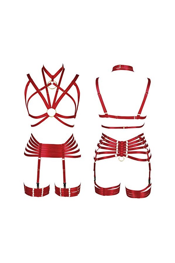 Harnais intégral pour femme Lingerie cage gothique punk porte-jarretelles Festival rave Tissu extensible Sangle de poitrine E