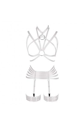 Harnais intégral pour femme Lingerie cage gothique punk porte-jarretelles Festival rave Tissu extensible Sangle de poitrine E