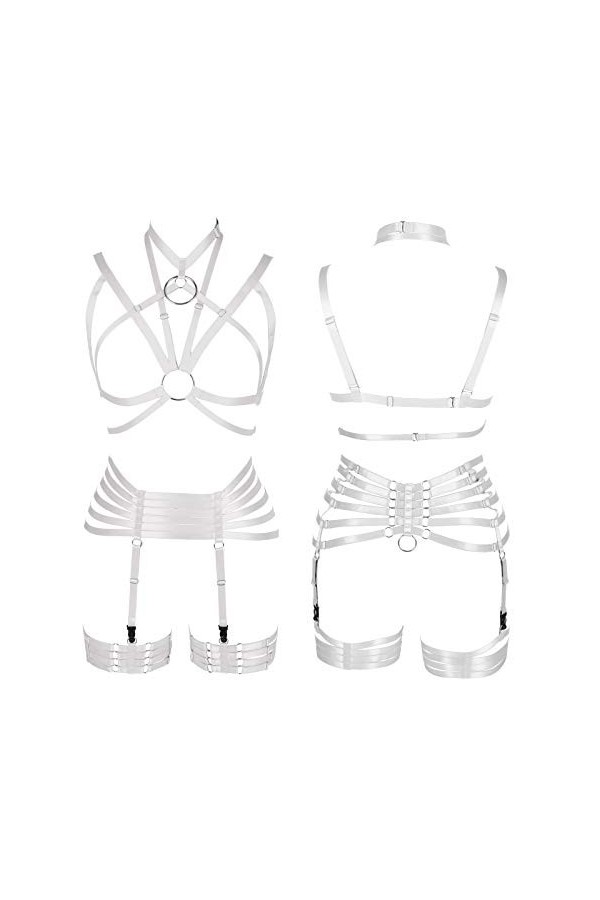 Harnais intégral pour femme Lingerie cage gothique punk porte-jarretelles Festival rave Tissu extensible Sangle de poitrine E