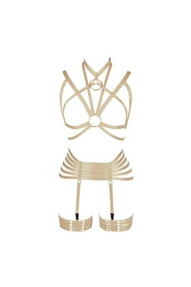 Harnais intégral pour femme Lingerie cage gothique punk porte-jarretelles Festival rave Tissu extensible Sangle de poitrine E