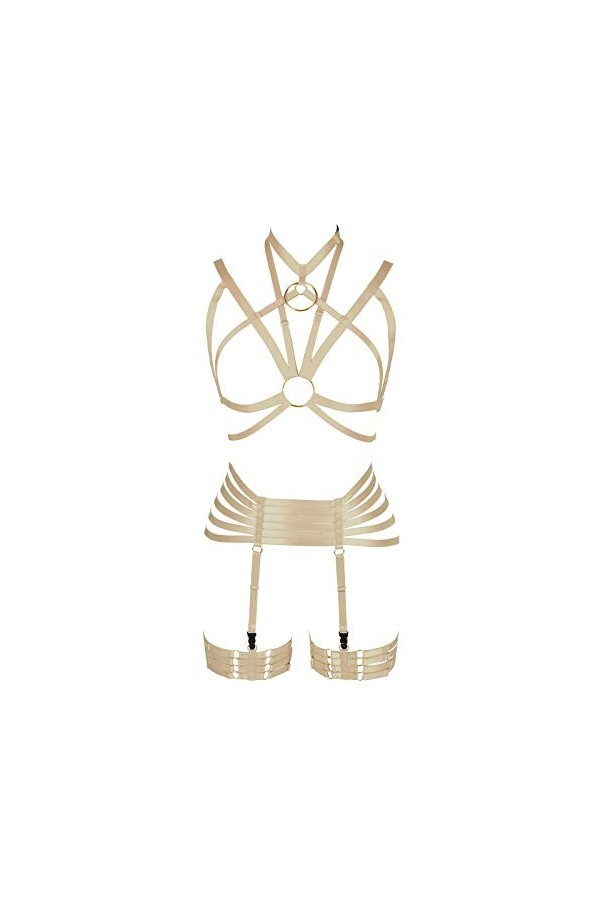 Harnais intégral pour femme Lingerie cage gothique punk porte-jarretelles Festival rave Tissu extensible Sangle de poitrine E
