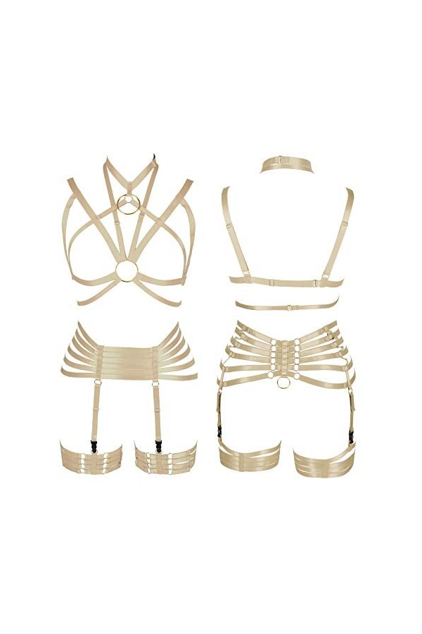 Harnais intégral pour femme Lingerie cage gothique punk porte-jarretelles Festival rave Tissu extensible Sangle de poitrine E
