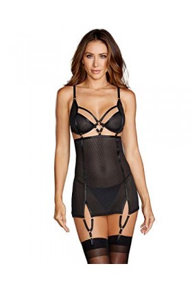 Dreamgirl Fishnet Power Mesh Garter Slip Lingerie, Schwarz, XL Femme