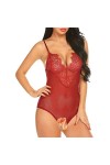 Lingerie sexy pour femme - Transparente - Cils ajourés - Dentelle en V profond - Bretelles spaghetti - Sans manches - En rési