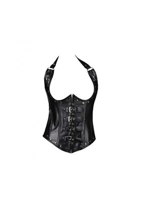 Rtyoo Nuisettes Et Deshabillés Déguisements Adultes Lingerie Sexy Sexy Licou Corset Croisé en Cuir Clouté@Noir@XXL